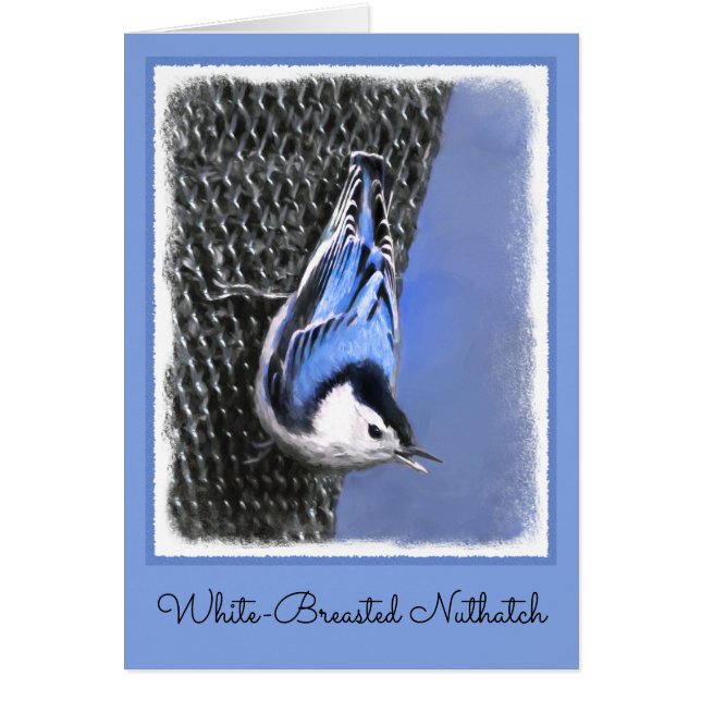 Vitbröstad nuthatch-målning Original Bird Art Hälsningskort (Framsidan)