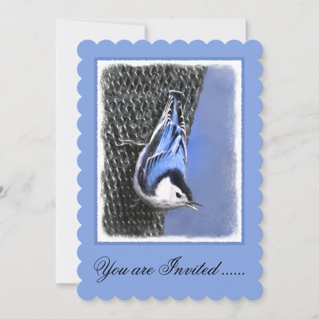 Vitbröstad nuthatch-målning Original Bird Art Inbjudningar (Framsida)