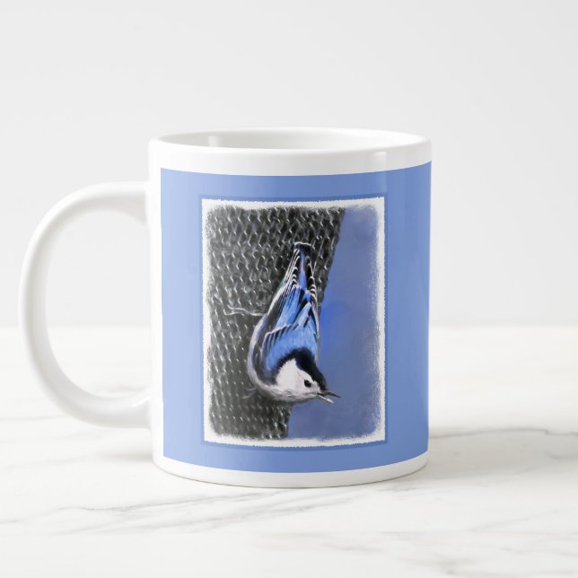 Vitbröstad nuthatch-målning Original Bird Art Jumbo Mugg (Vänster)