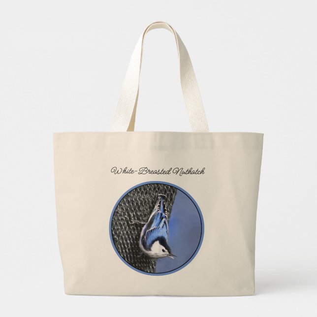 Vitbröstad nuthatch-målning Original Bird Art Jumbo Tygkasse (Baksida)