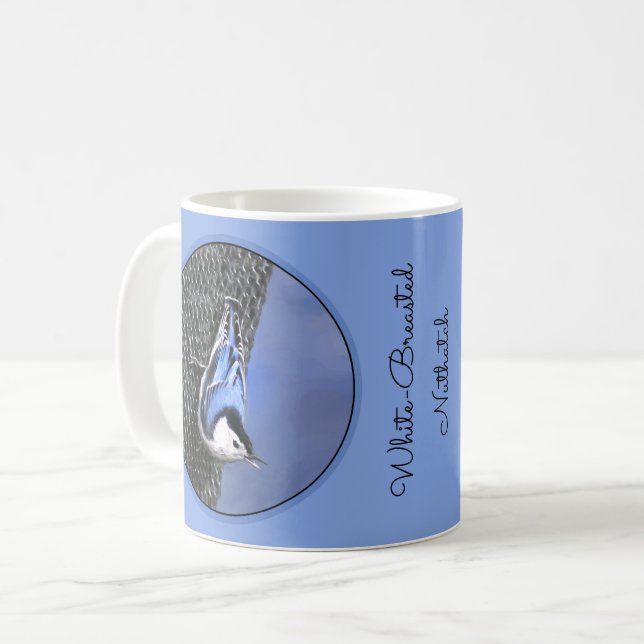 Vitbröstad nuthatch-målning Original Bird Art Kaffemugg (Framsida vänster)