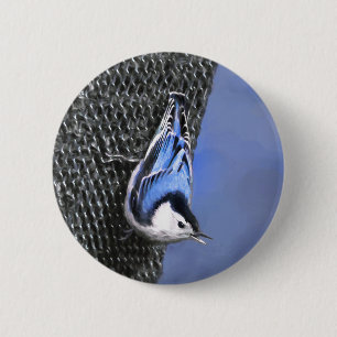Vitbröstad nuthatch-målning Original Bird Art Knapp