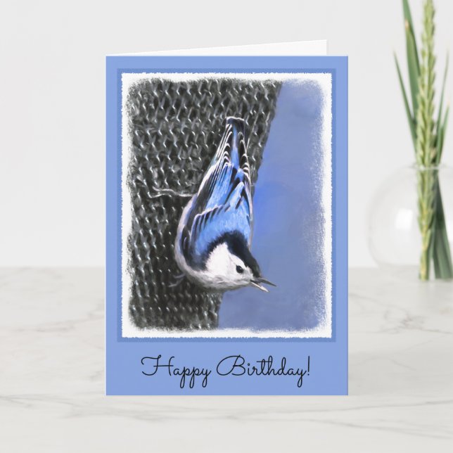 Vitbröstad nuthatch-målning Original Bird Art Kort (Framsida)