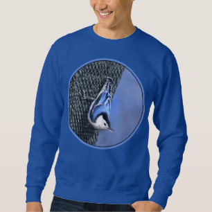 Vitbröstad nuthatch-målning Original Bird Art Lång Ärmad Tröja