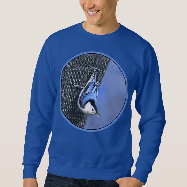 Vitbröstad nuthatch-målning Original Bird Art Lång Ärmad Tröja (Framsida)