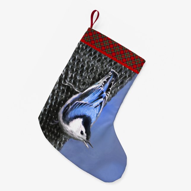 Vitbröstad nuthatch-målning Original Bird Art Liten Julstrumpa (Framsidan (Hängande))