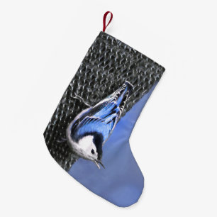 Vitbröstad nuthatch-målning Original Bird Art Liten Julstrumpa