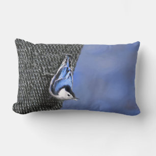 Vitbröstad nuthatch-målning Original Bird Art Lumbarkudde
