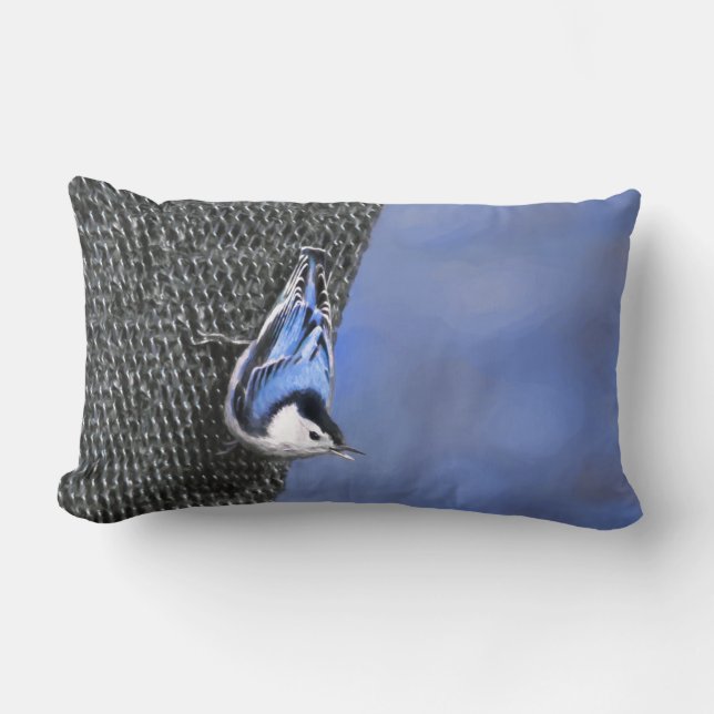 Vitbröstad nuthatch-målning Original Bird Art Lumbarkudde (Framsida)