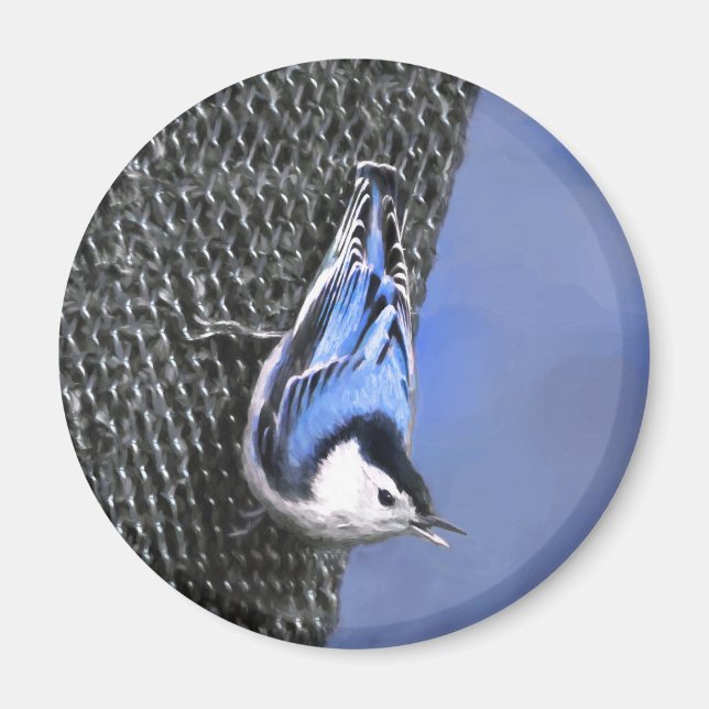Vitbröstad nuthatch-målning Original Bird Art Magnet (Framsidan)
