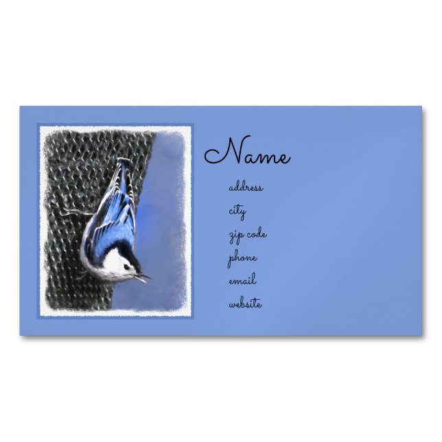Vitbröstad nuthatch-målning Original Bird Art Magnetiska Visitkort (Framsida)