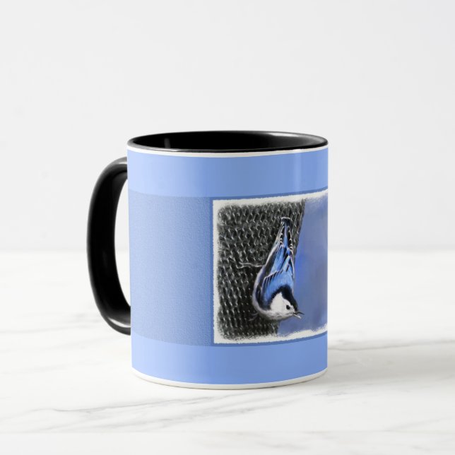 Vitbröstad nuthatch-målning Original Bird Art Mugg (Framsida vänster)