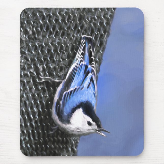 Vitbröstad nuthatch-målning Original Bird Art Musmatta (Framsidan)