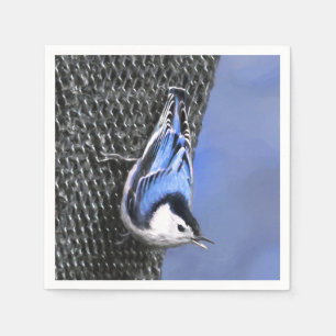 Vitbröstad nuthatch-målning Original Bird Art Pappersservett