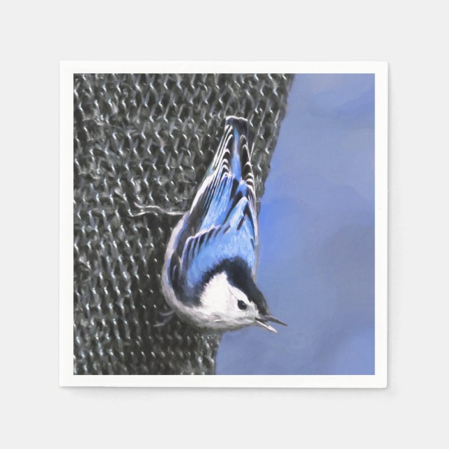 Vitbröstad nuthatch-målning Original Bird Art Pappersservett (Framsidan)