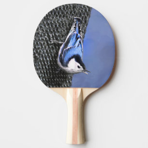 Vitbröstad nuthatch-målning Original Bird Art Pingisracket