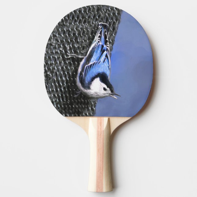 Vitbröstad nuthatch-målning Original Bird Art Pingisracket (Framsidan)