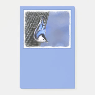 Vitbröstad nuthatch-målning Original Bird Art Post-it Block