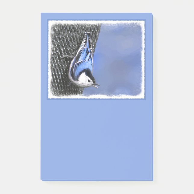 Vitbröstad nuthatch-målning Original Bird Art Post-it Block (Framsida)