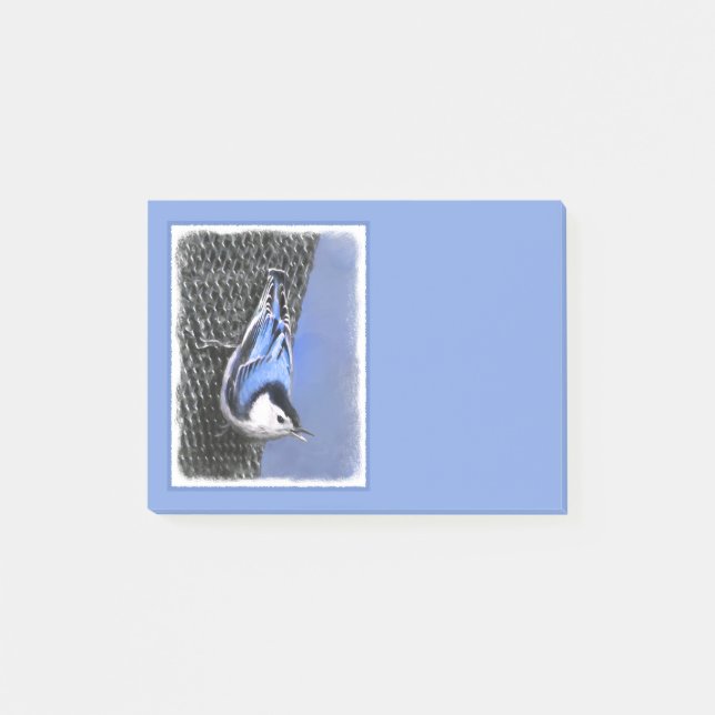 Vitbröstad nuthatch-målning Original Bird Art Post-it Block (Framsida)