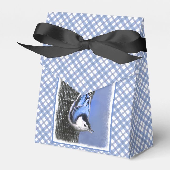 Vitbröstad nuthatch-målning Original Bird Art Presentaskar (Framsidan Sidan)