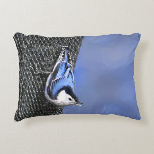 Vitbröstad nuthatch-målning Original Bird Art Prydnadskudde
