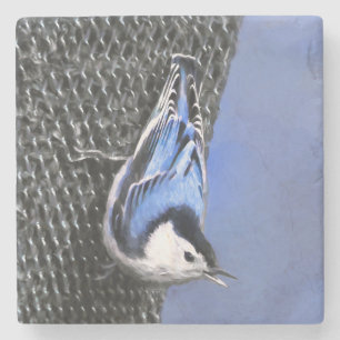 Vitbröstad nuthatch-målning Original Bird Art Stenunderlägg