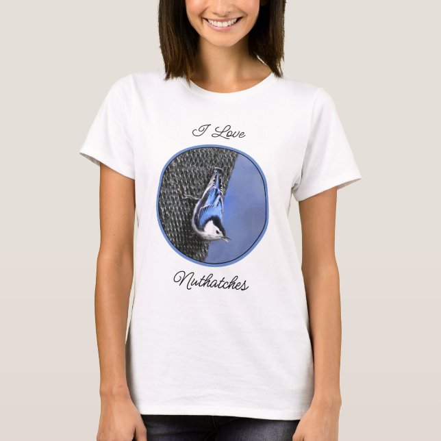 Vitbröstad nuthatch-målning Original Bird Art T Shirt (Framsida)
