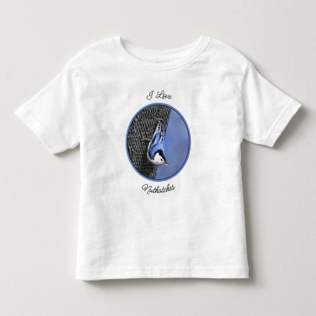 Vitbröstad nuthatch-målning Original Bird Art T Shirt (Framsida)