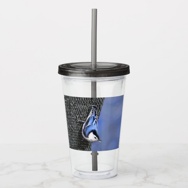 Vitbröstad nuthatch-målning Original Bird Art Take Away Mugg (Framsida)