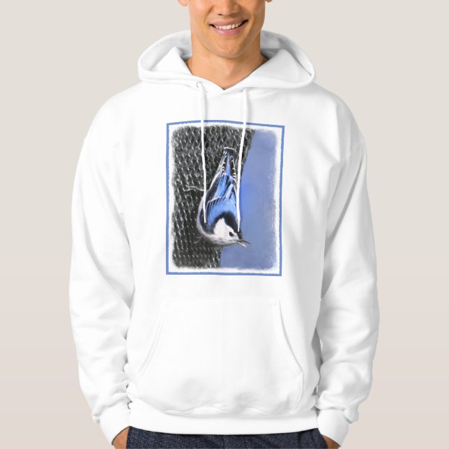 Vitbröstad nuthatch-målning Original Bird Art Tröja Med Luva (Framsida)