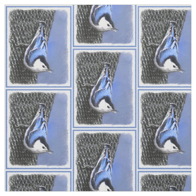 Vitbröstad nuthatch-målning Original Bird Art Tyg (Provkarta)