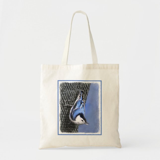 Vitbröstad nuthatch-målning Original Bird Art Tygkasse (Framsidan)