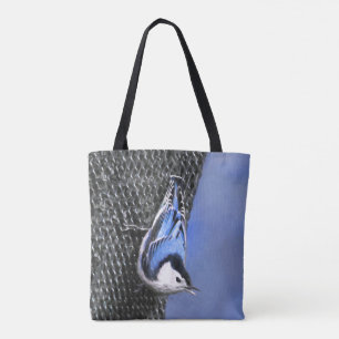 Vitbröstad nuthatch målning Original Bird Art Tygkasse