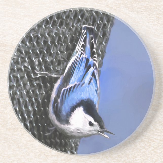 Vitbröstad nuthatch-målning Original Bird Art Underlägg (Framsidan)
