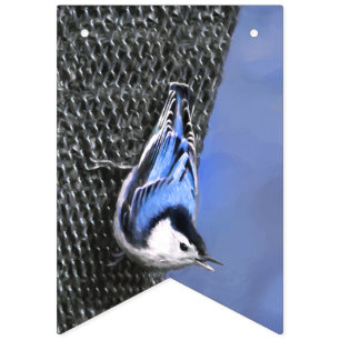 Vitbröstad nuthatch-målning Original Bird Art Vimplar