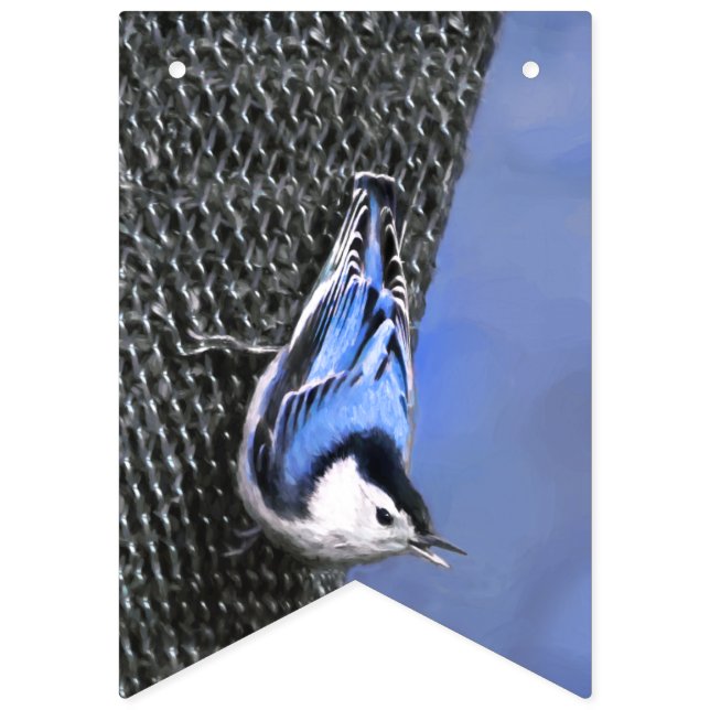 Vitbröstad nuthatch-målning Original Bird Art Vimplar (Första flaggan)