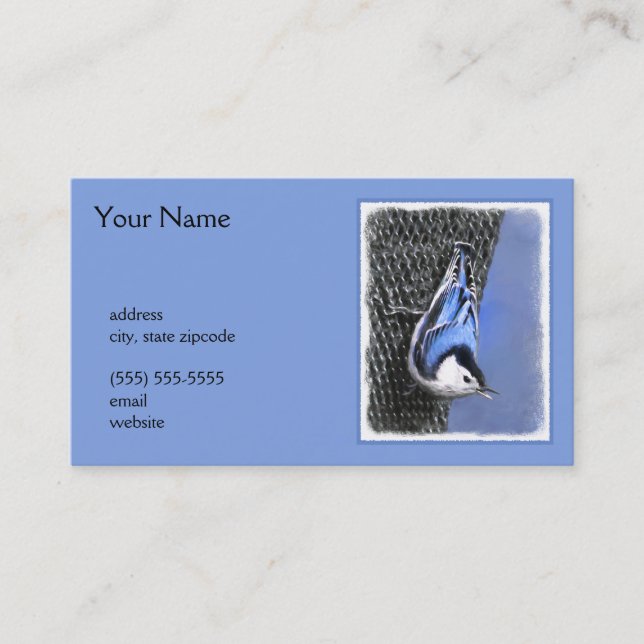 Vitbröstad nuthatch-målning Original Bird Art Visitkort (Framsida)