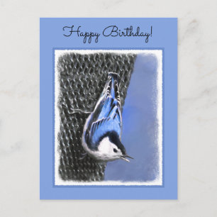 Vitbröstad nuthatch-målning Original Bird Art Vykort
