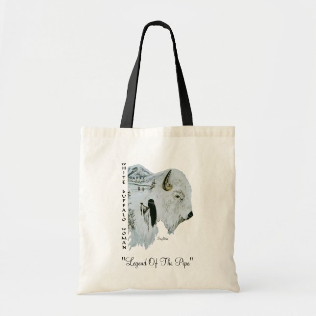 Vitbuffelkvinnan hänger lös tygkasse (Framsidan)