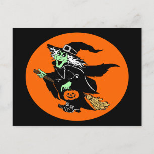Vitch Flies Halloween Oval Tecknad vykort