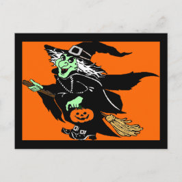 Vitch Flies Halloween Tecknad Postcard Vykort