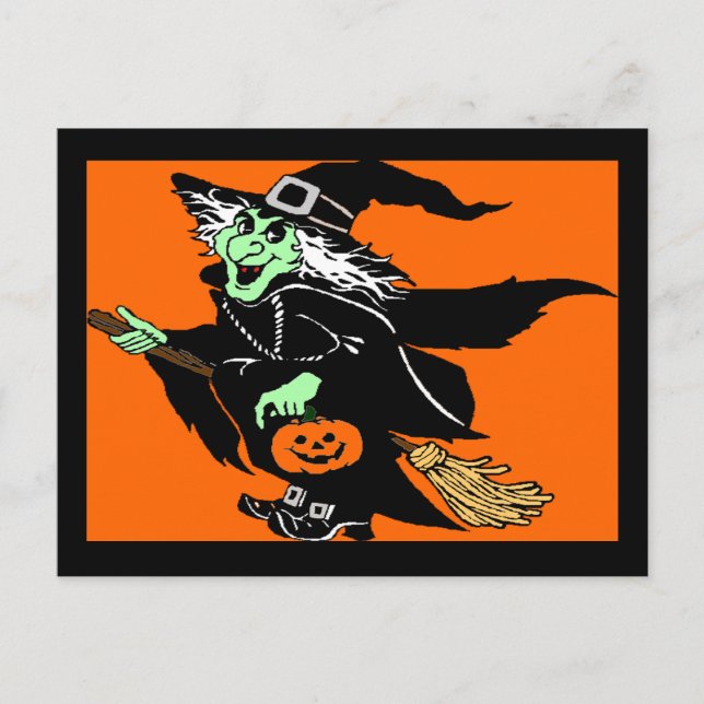 Vitch Flies Halloween Tecknad Postcard Vykort (Framsida)