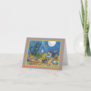 VITCH & SVARTA KATTER RAKING LÖV HALLOWEEN CARD KORT