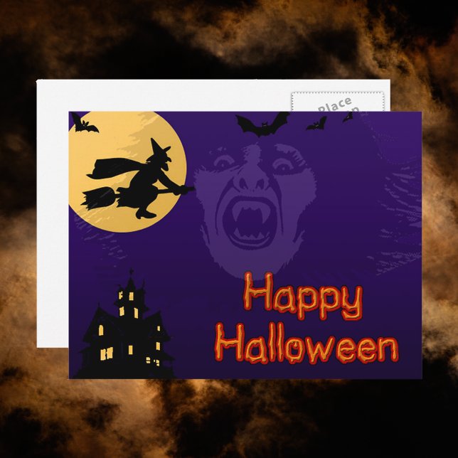 Vitch, Vampyre och Haunted House-vykort Vykort (Witch, Vampire and Haunted House Postcard)