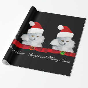 VITCHRISTMAS CAT, JULTOMTEN HAT OCH RÖD RIBBON PRESENTPAPPER