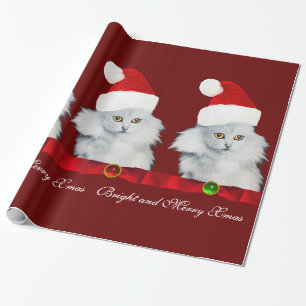 VITCHRISTMAS CAT, JULTOMTEN HAT OCH RÖD RIBBON PRESENTPAPPER