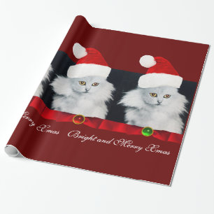 VITCHRISTMAS CAT, JULTOMTEN HAT OCH RÖD RIBBON PRESENTPAPPER