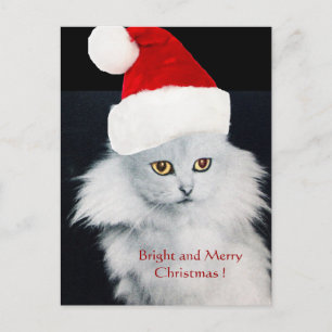 VITCHRISTMAS CAT MED JULTOMTEN HAT HELG VYKORT