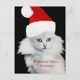 VITCHRISTMAS CAT MED JULTOMTEN HAT HELG VYKORT